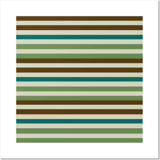 A chic neutral nature aesthetic horizontal striped pattern in green brown tan teal stripes.. Posters and Art